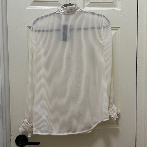 Polo by Ralph Lauren Cream Lace-Front Ruffled High-Neck Blouse Size 4 - Picture 6 of 14